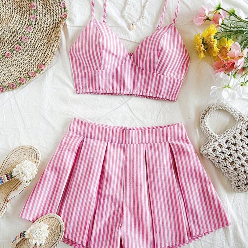 Pink and White Striped Two-Piece Set